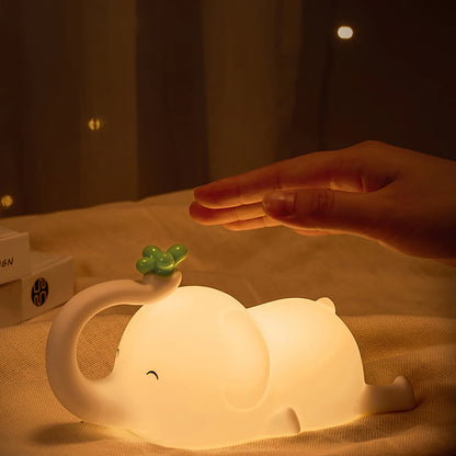 Children Silicone Night Light Cute Elephant Baby Dimmable Timed Sleeping Night Lamp for Bedside Bedroom Decoration Gift Birthday