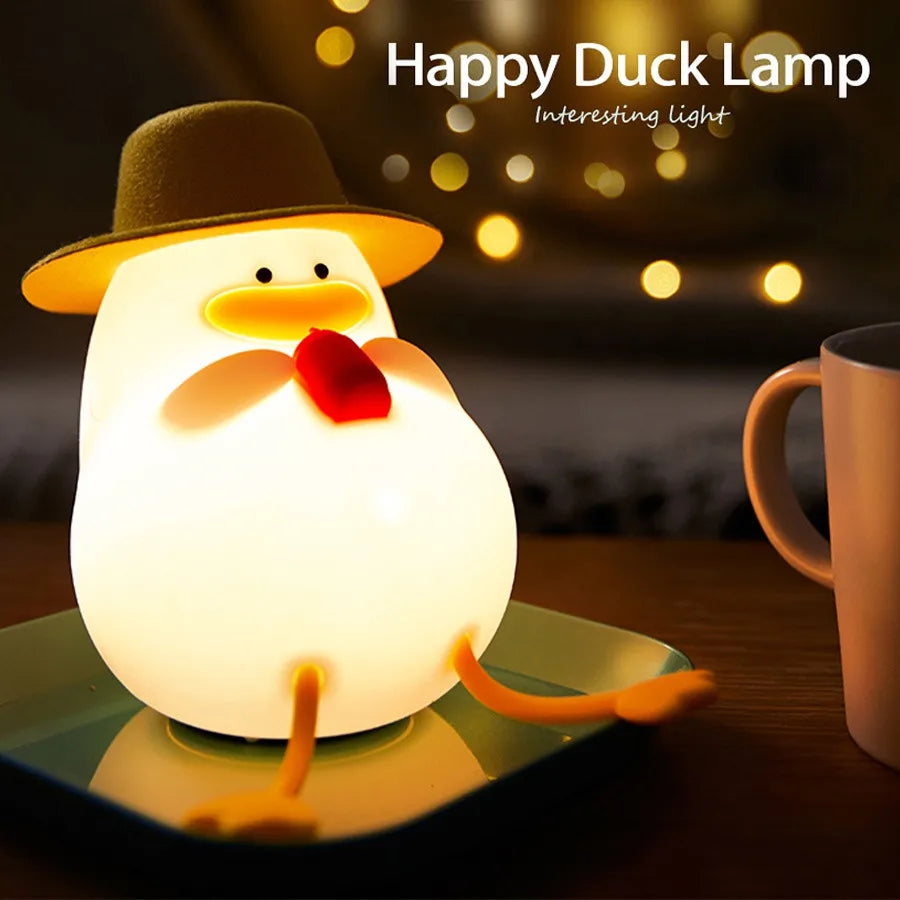 Duck Shape LED Night Light Silicone Lamp Patting Switch Kids Gift Birthday Bedside Gift Living Room Home Decoration