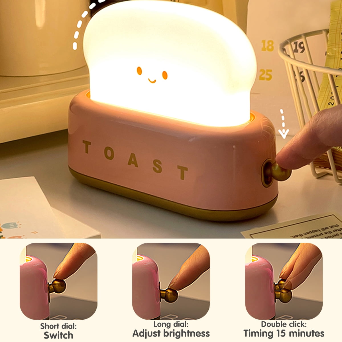 Ktcina Cute Bread Night Light Usb Rechargable Desk Lamp Bedroom Bedside Sleep Light Reading Light for Office Bedroom Living Room