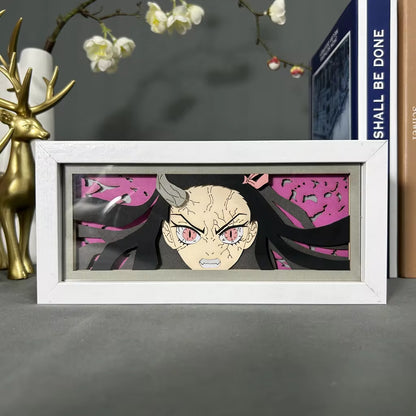 Kimetsu No Yaiba Paper Cut Shadow Box for Home Decoration Manga Table Desk Lamp Anime Light Box Nezuko Kamado Demon Slayer