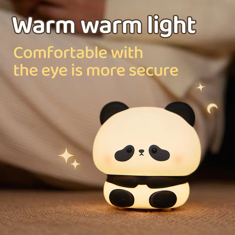 Panda LED Night Light Cute Silicone Night Light USB Rechargeable Touch Night Lamp Bedroom Timing Lamp Decoration Children'S Gift