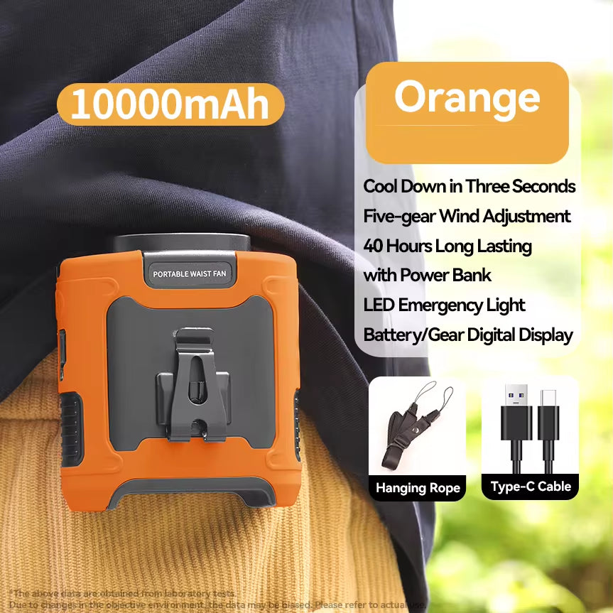 Ultra-Strong 20000mAh Portable Waist Fan & Power Bank with LED Light - Perfect for Outdoor Sports and Work!